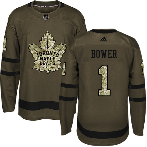 Adidas Maple Leafs #1 Johnny Bower Green Salute to Service Stitched NHL Jersey